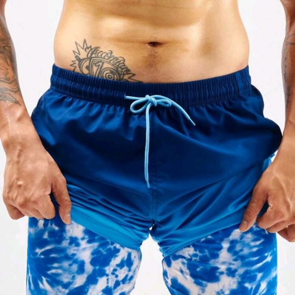 NWT XL Blue Mens Swim Trunks with Compression Liner - Picture 2 of 6